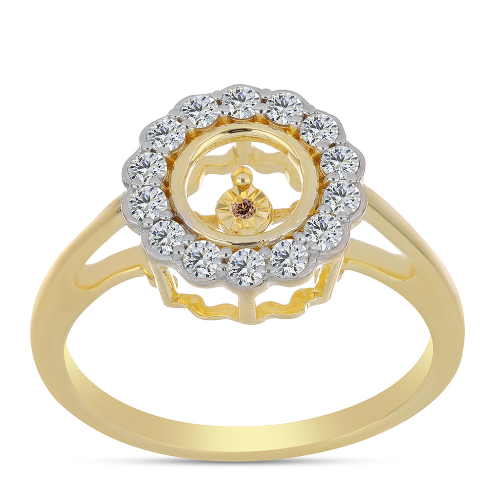 Inel din Argint 925 Placat cu Aur ( 3.19 grame ) cu Diamant Coniac și Topaz Alb 0.58 Carate 3 