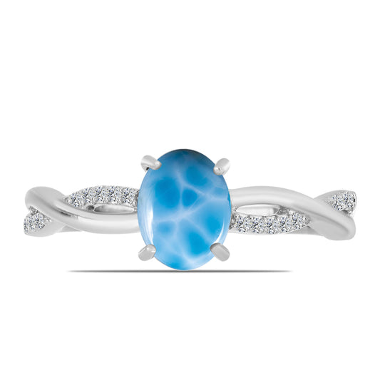 Inel din Argint 925 ( 2.41 grame ) cu Larimar de Barahona și Topaz Alb 1.64 Carate