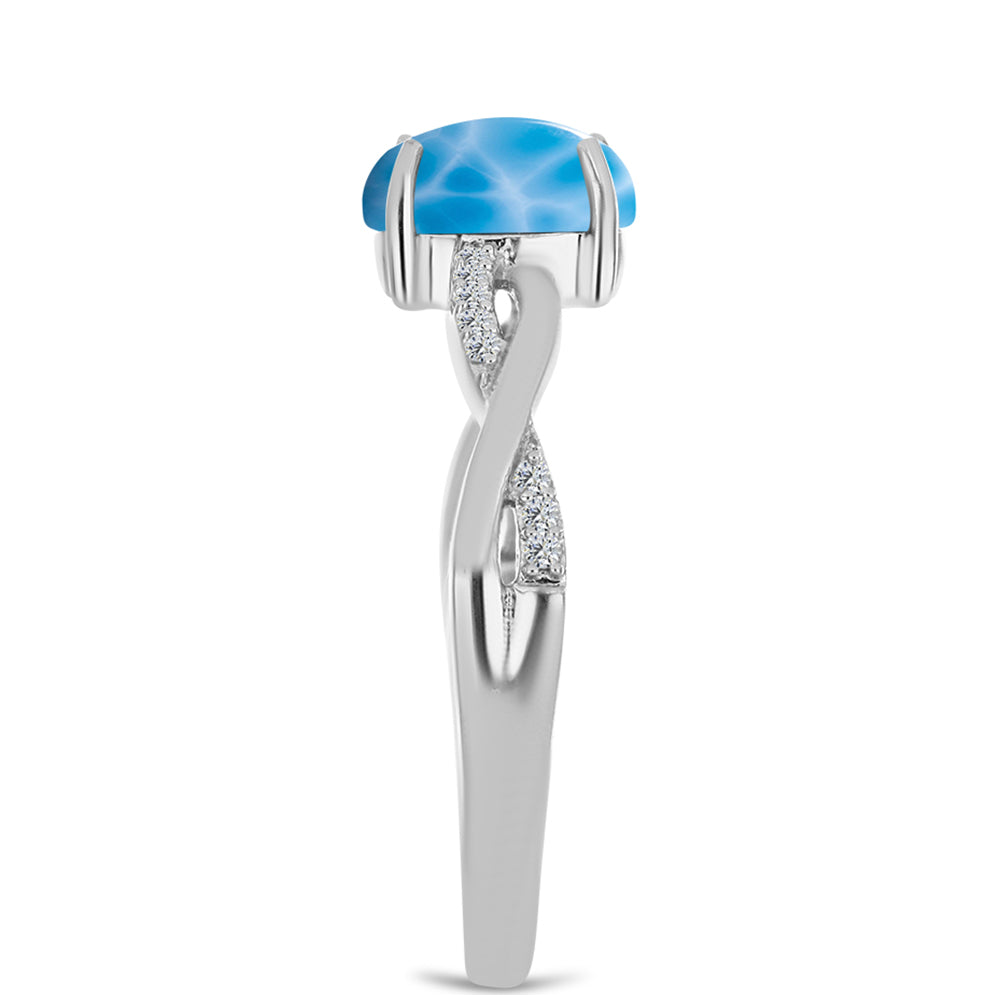 Inel din Argint 925 ( 2.41 grame ) cu Larimar de Barahona și Topaz Alb 1.64 Carate 4 