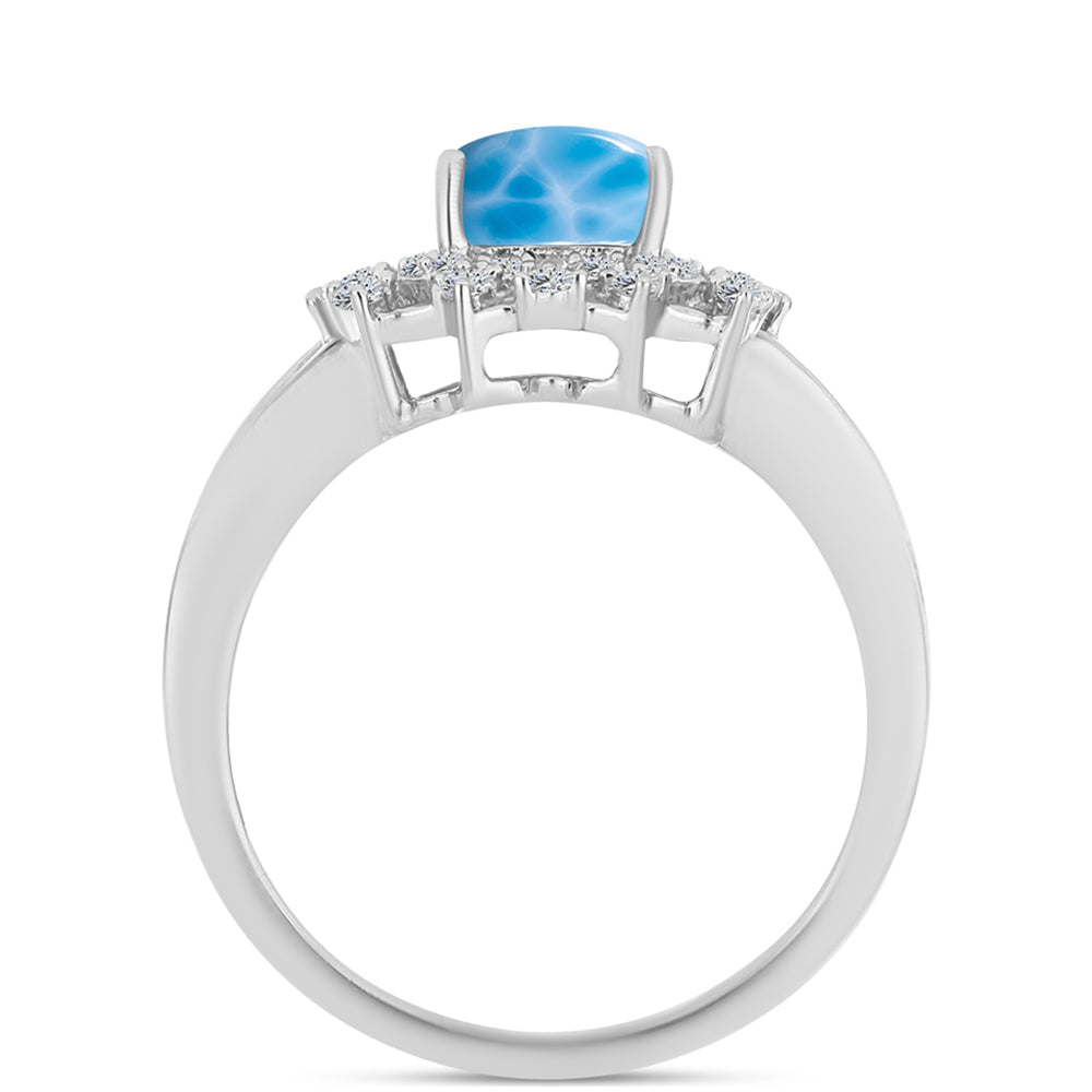 Inel din Argint 925 ( 4.18 grame ) cu Larimar de Barahona și Topaz Alb 2.61 Carate