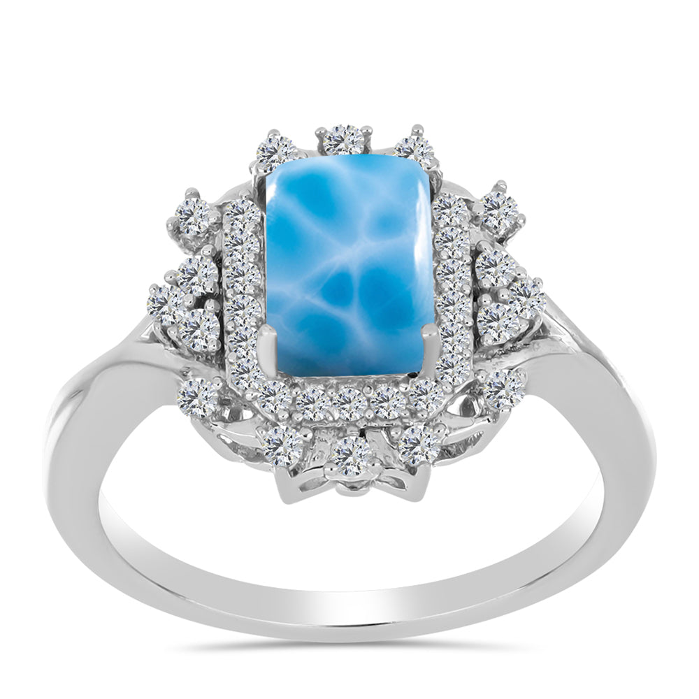 Inel din Argint 925 ( 4.18 grame ) cu Larimar de Barahona și Topaz Alb 2.61 Carate 3 