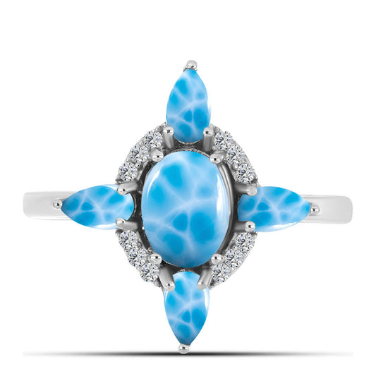 Inel din Argint 925 ( 3.16 grame ) cu Larimar de Barahona și Topaz Alb 2.58 Carate