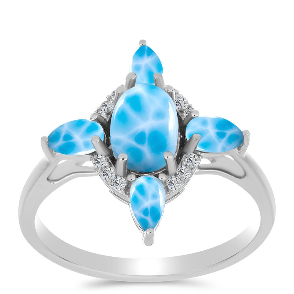 Inel din Argint 925 ( 3.16 grame ) cu Larimar de Barahona și Topaz Alb 2.58 Carate