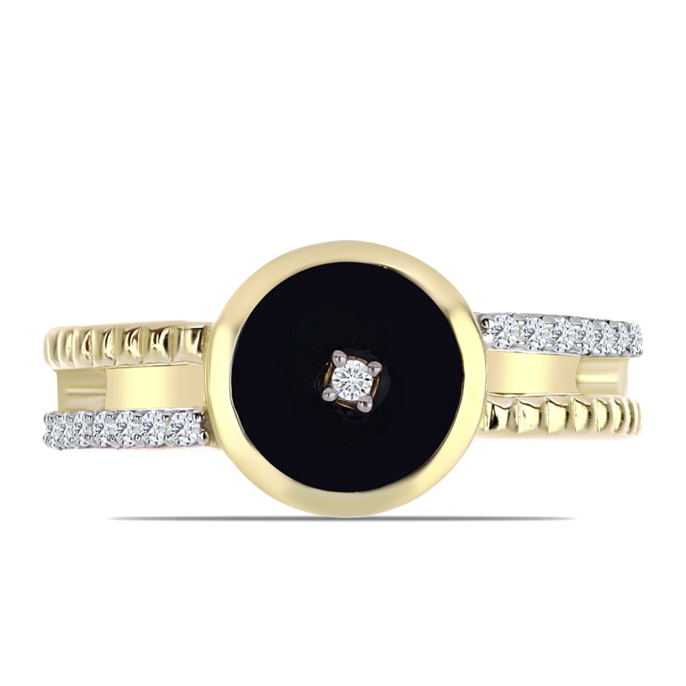 Inel din Argint 925 Placat cu Aur ( 2.92 grame ) cu Onix Negru și Topaz Alb 1.28 Carate 1 