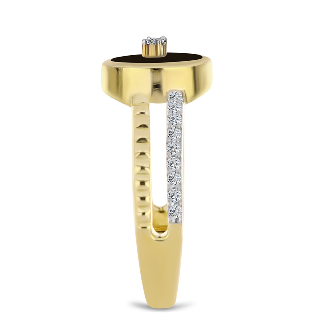 Inel din Argint 925 Placat cu Aur ( 2.92 grame ) cu Onix Negru și Topaz Alb 1.28 Carate