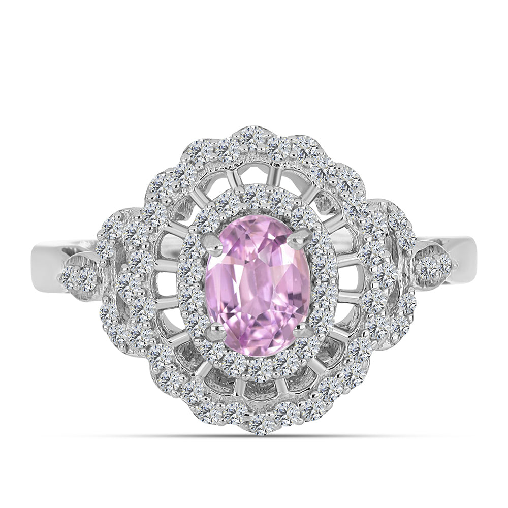 Inel din Argint 925 ( 3.04 grame ) cu Kunzit Pala și Topaz Alb 1.54 Carate 1 