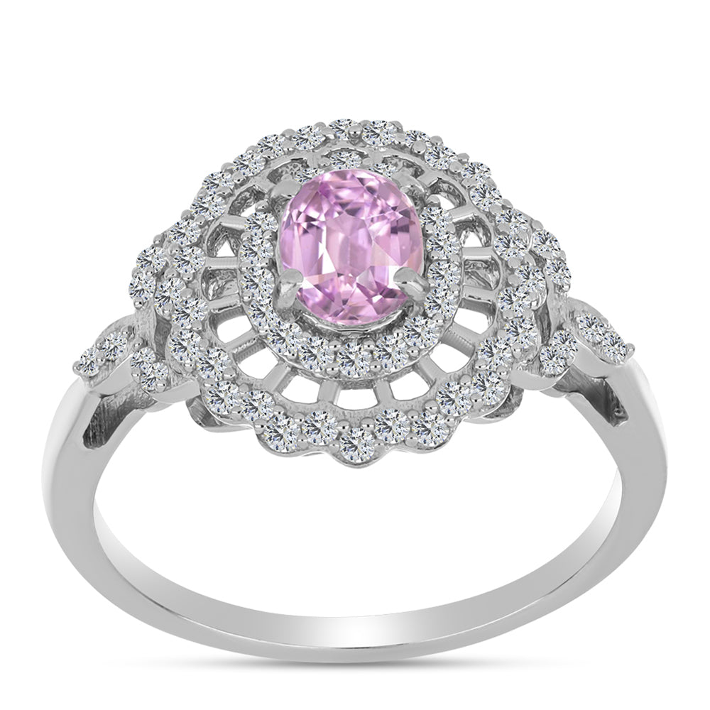 Inel din Argint 925 ( 3.04 grame ) cu Kunzit Pala și Topaz Alb 1.54 Carate 3 