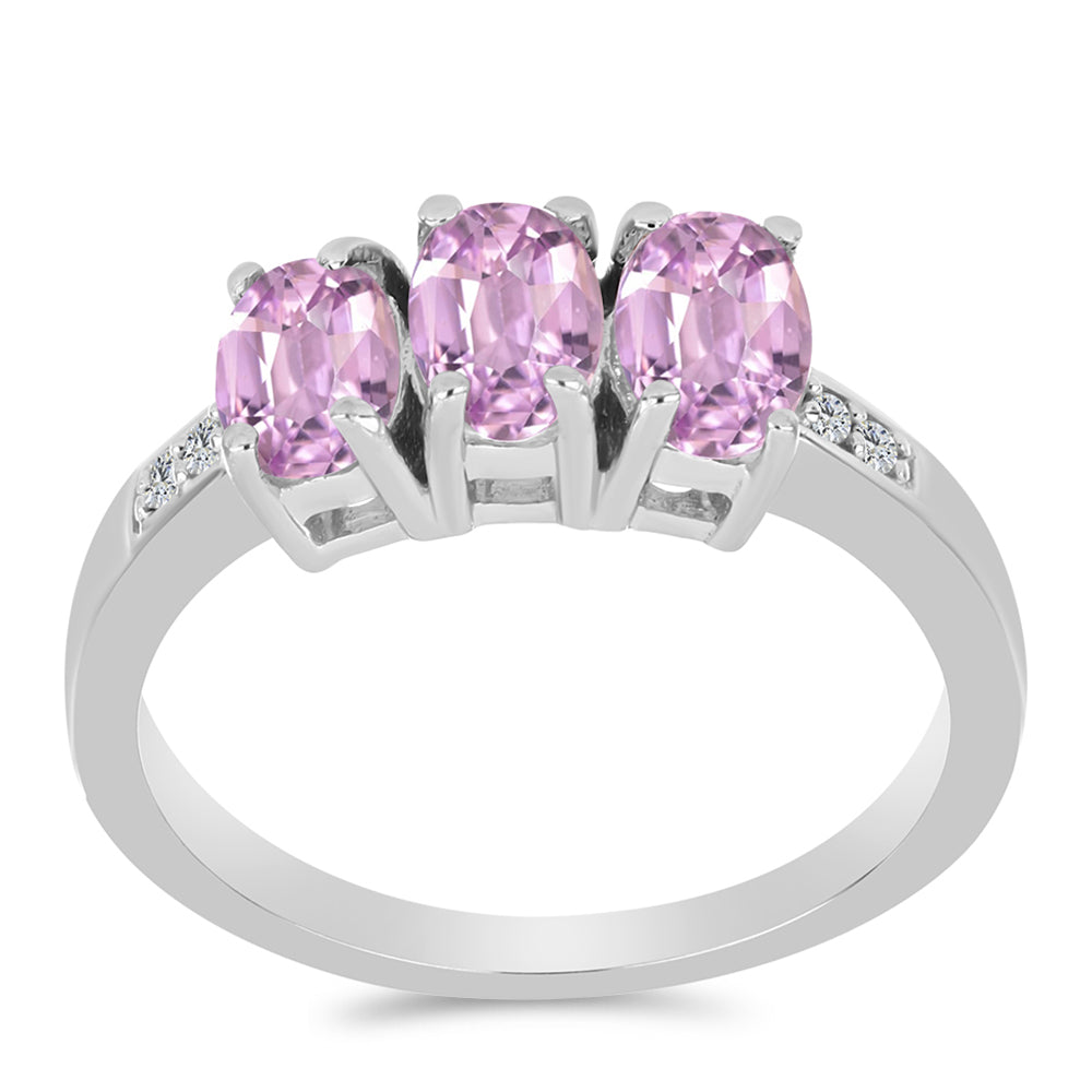 Inel din Argint 925 ( 2.57 grame ) cu Kunzit Pala și Topaz Alb 1.89 Carate 3 