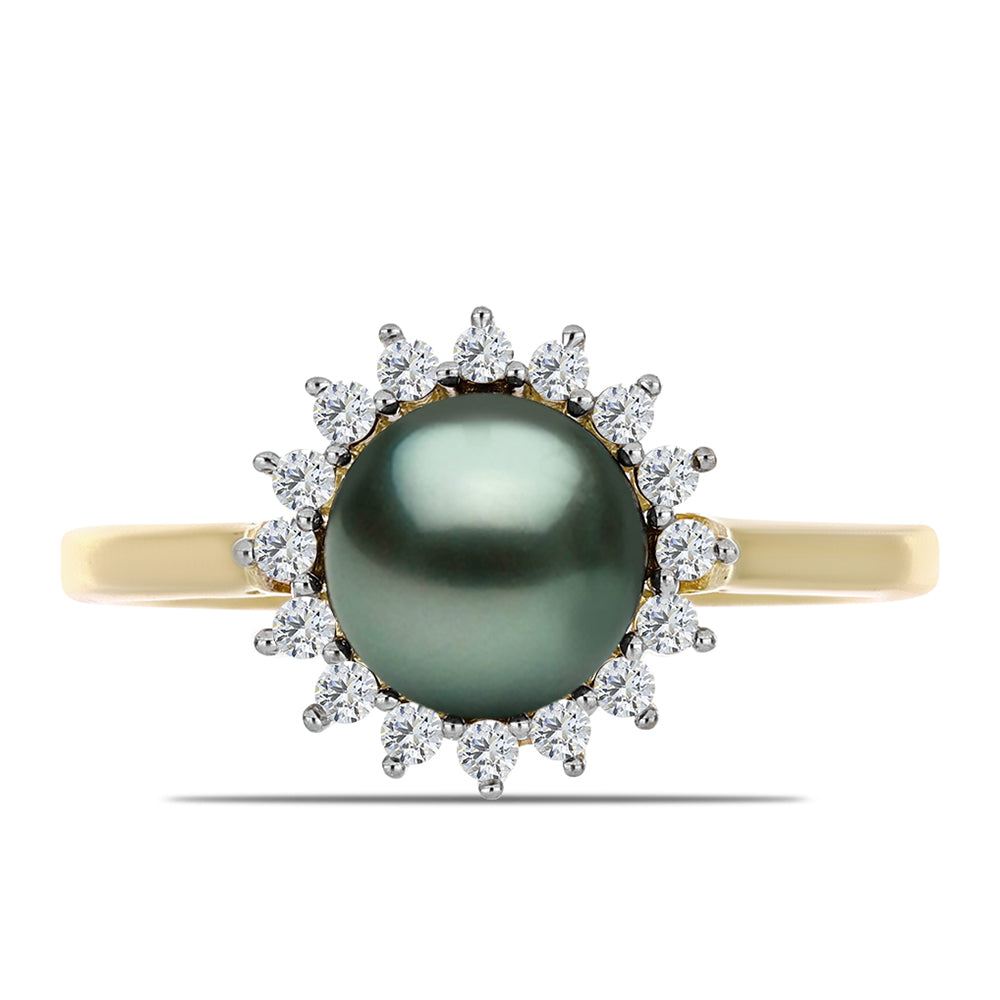Inel din Argint 925 Placat cu Aur ( 2.49 grame ) cu Perlă De apă Dulce cu Efect "Verde Tahitian" și Topaz Alb 1.04 Carate