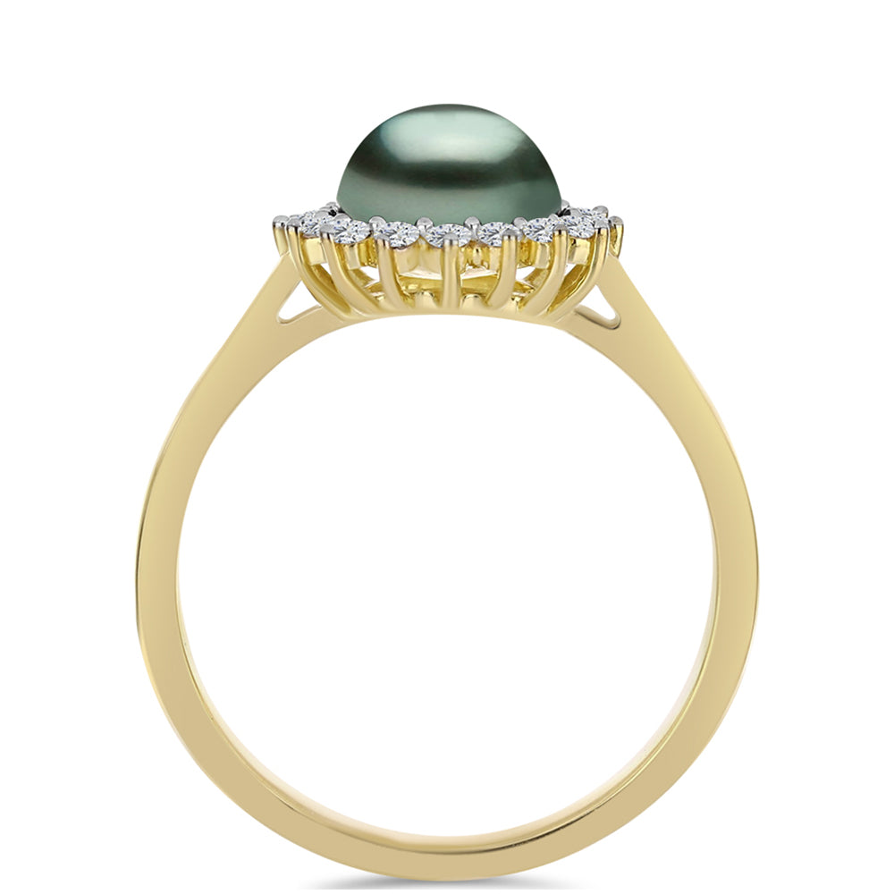 Inel din Argint 925 Placat cu Aur ( 2.49 grame ) cu Perlă De apă Dulce cu Efect "Verde Tahitian" și Topaz Alb 1.04 Carate 2 