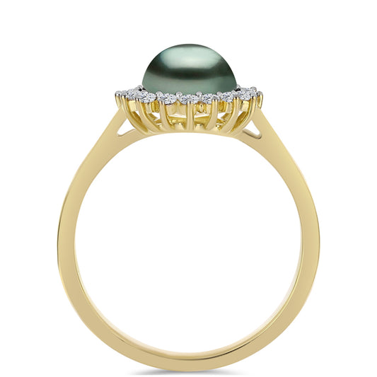 Inel din Argint 925 Placat cu Aur ( 2.49 grame ) cu Perlă De apă Dulce cu Efect "Verde Tahitian" și Topaz Alb 1.04 Carate
