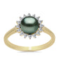 Inel din Argint 925 Placat cu Aur ( 2.49 grame ) cu Perlă De apă Dulce cu Efect "Verde Tahitian" și Topaz Alb 1.04 Carate