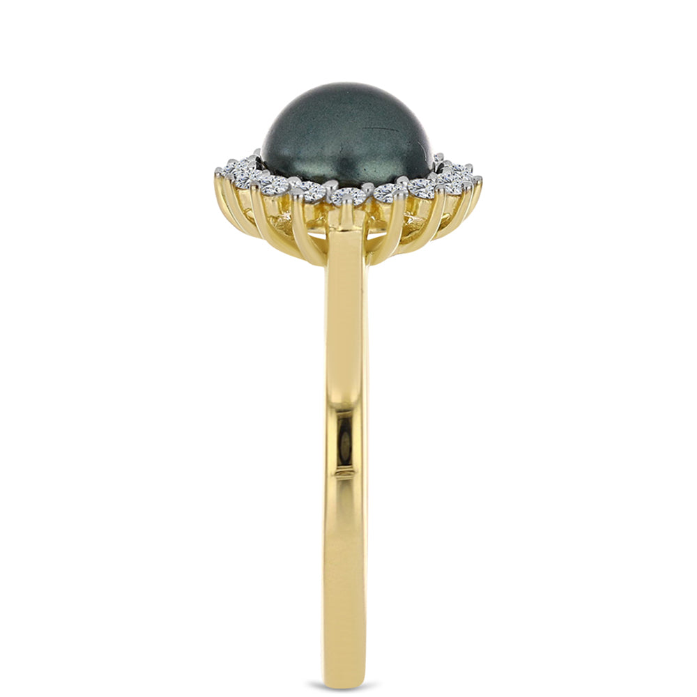 Inel din Argint 925 Placat cu Aur ( 2.49 grame ) cu Perlă De apă Dulce cu Efect "Verde Tahitian" și Topaz Alb 1.04 Carate 4 