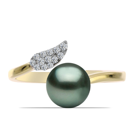 Inel din Argint 925 Placat cu Aur ( 2.29 grame ) cu Perlă De apă Dulce cu Efect "Verde Tahitian" și Topaz Alb 0.88 Carate