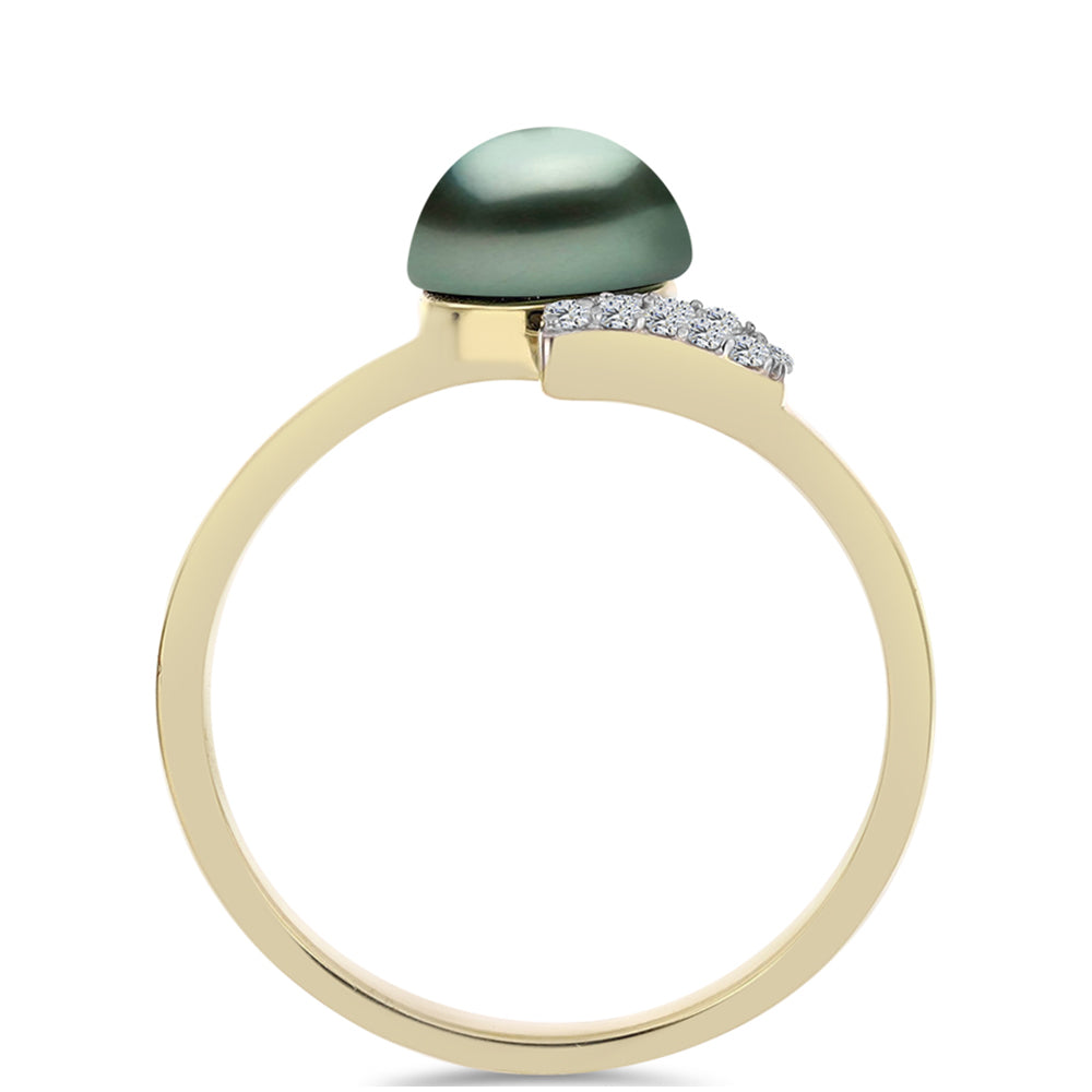 Inel din Argint 925 Placat cu Aur ( 2.29 grame ) cu Perlă De apă Dulce cu Efect "Verde Tahitian" și Topaz Alb 0.88 Carate 2 