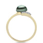 Inel din Argint 925 Placat cu Aur ( 2.29 grame ) cu Perlă De apă Dulce cu Efect "Verde Tahitian" și Topaz Alb 0.88 Carate