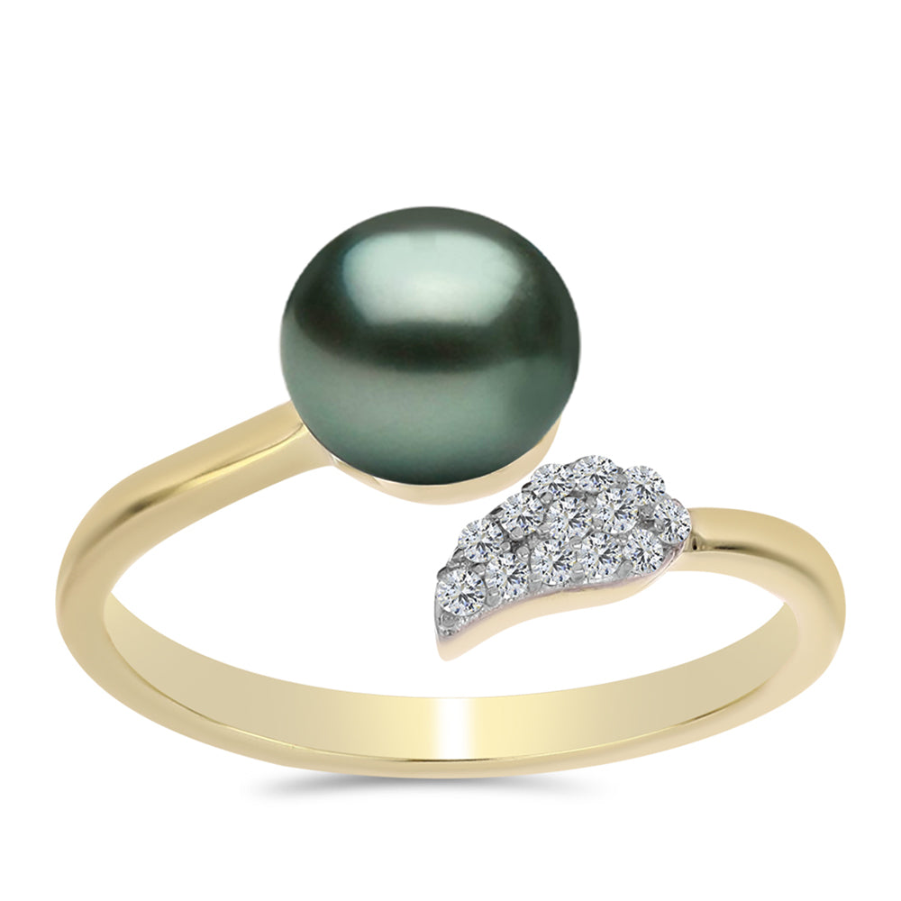 Inel din Argint 925 Placat cu Aur ( 2.29 grame ) cu Perlă De apă Dulce cu Efect "Verde Tahitian" și Topaz Alb 0.88 Carate 3 