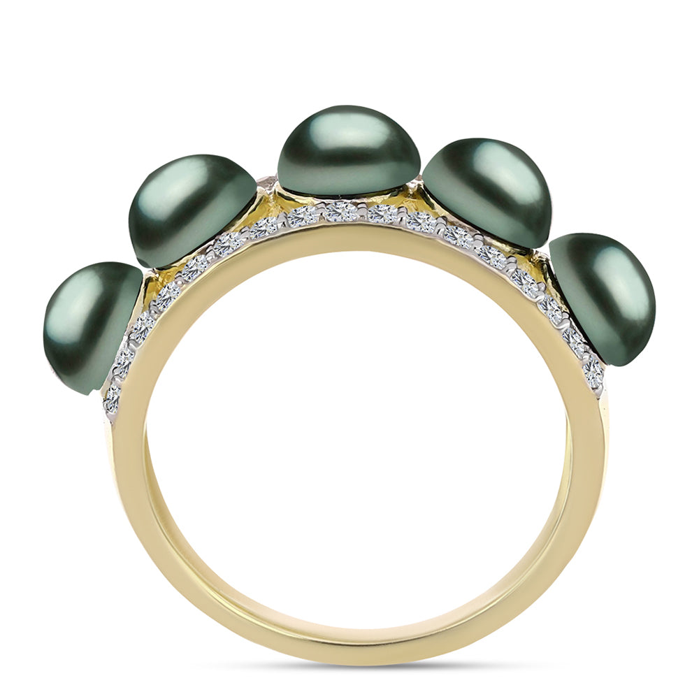 Inel din Argint 925 Placat cu Aur ( 3.43 grame ) cu Perlă De apă Dulce cu Efect "Verde Tahitian" și Topaz Alb 2.17 Carate 2 