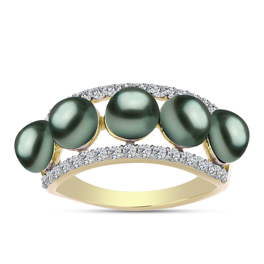 Inel din Argint 925 Placat cu Aur ( 3.43 grame ) cu Perlă De apă Dulce cu Efect "Verde Tahitian" și Topaz Alb 2.17 Carate 3 