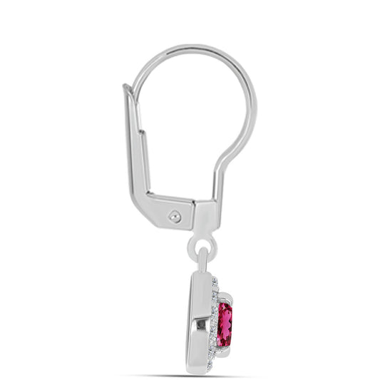 Cercei din Argint 925 ( 1.76 grame ) cu Rubelit Cruzeiro și Topaz Alb 0.89 Carate