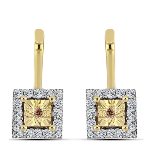 Cercei din Argint 925 Placat cu Aur ( 3.1 grame ) cu Diamant Coniac și Topaz Alb 0.3 Carate