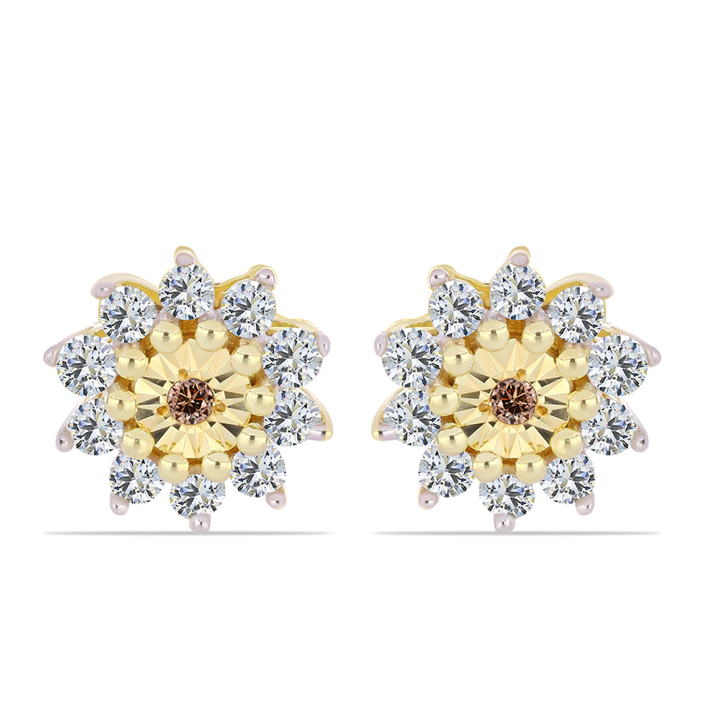 Cercei din Argint 925 Placat cu Aur ( 1.36 grame ) cu Diamant Coniac și Topaz Alb 0.31 Carate 1 