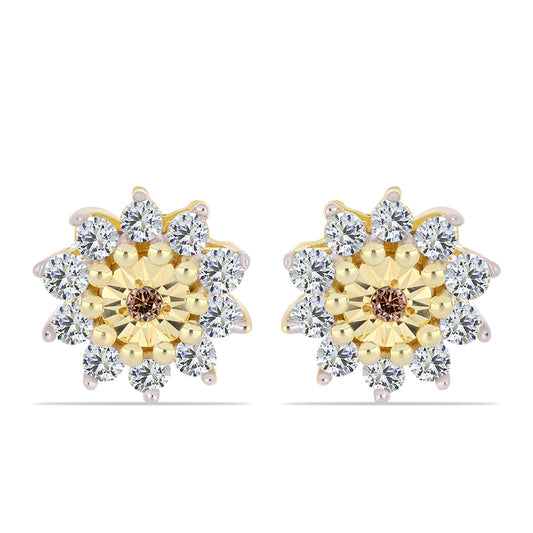 Cercei din Argint 925 Placat cu Aur ( 1.36 grame ) cu Diamant Coniac și Topaz Alb 0.31 Carate