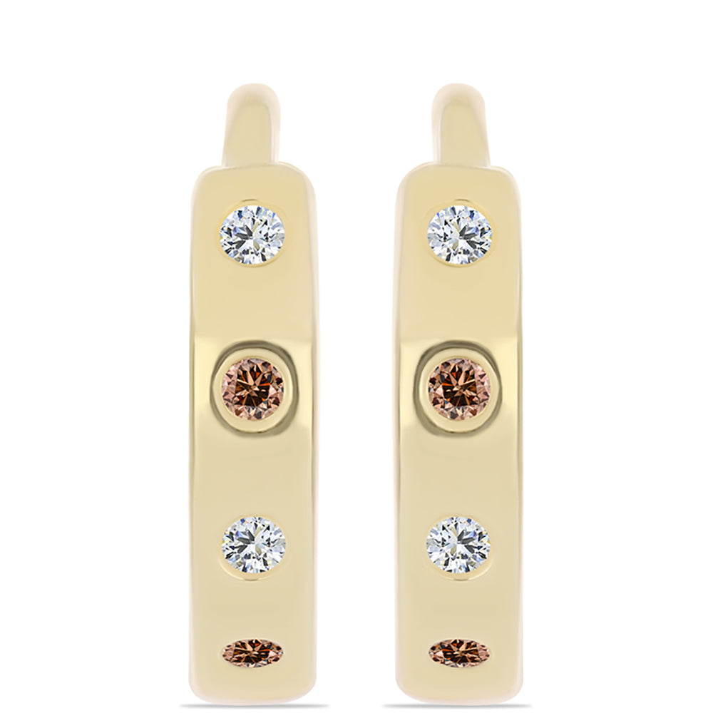 Cercei din Argint 925 Placat cu Aur ( 1.28 grame ) cu Diamant Coniac și Topaz Alb 0.08 Carate