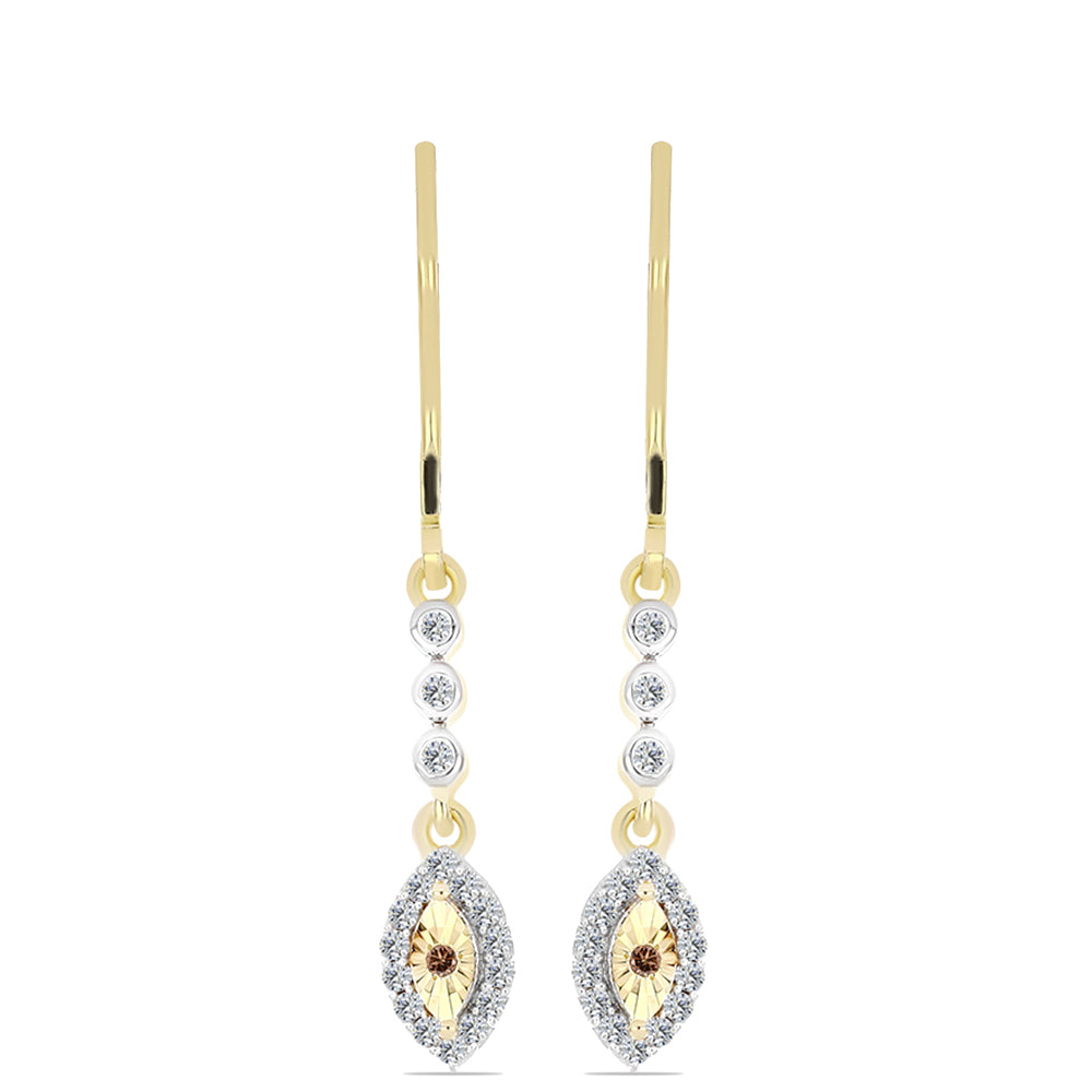 Cercei din Argint 925 Placat cu Aur ( 2.21 grame ) cu Diamant Coniac și Topaz Alb 0.29 Carate