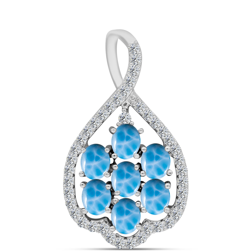 Pandantiv din Argint 925 ( 1.74 grame ) cu Larimar de Barahona și Topaz Alb 1.83 Carate 1 