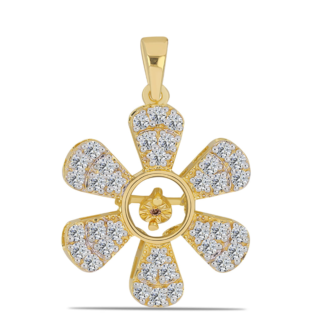 Pandantiv din Argint 925 Placat cu Aur ( 3.47 grame ) cu Diamant Coniac și Topaz Alb 1.12 Carate 1 