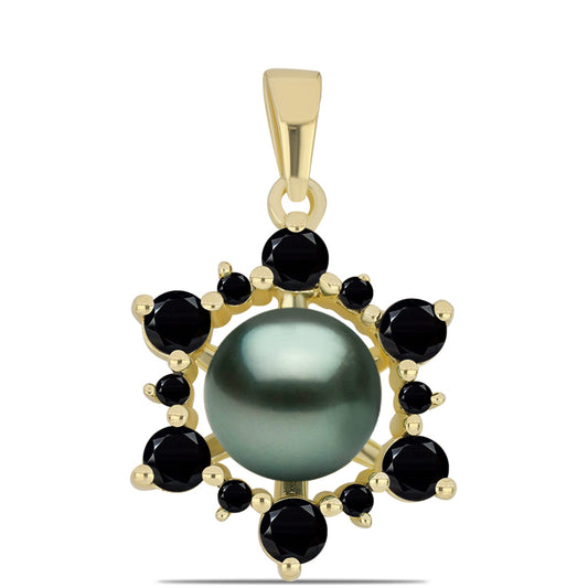 Pandantiv din Argint 925 Placat cu Aur ( 1.54 grame ) cu Perlă De apă Dulce cu Efect "Verde Tahitian" și Spinel Negru Gorno Badakhshan 1.69 Carate