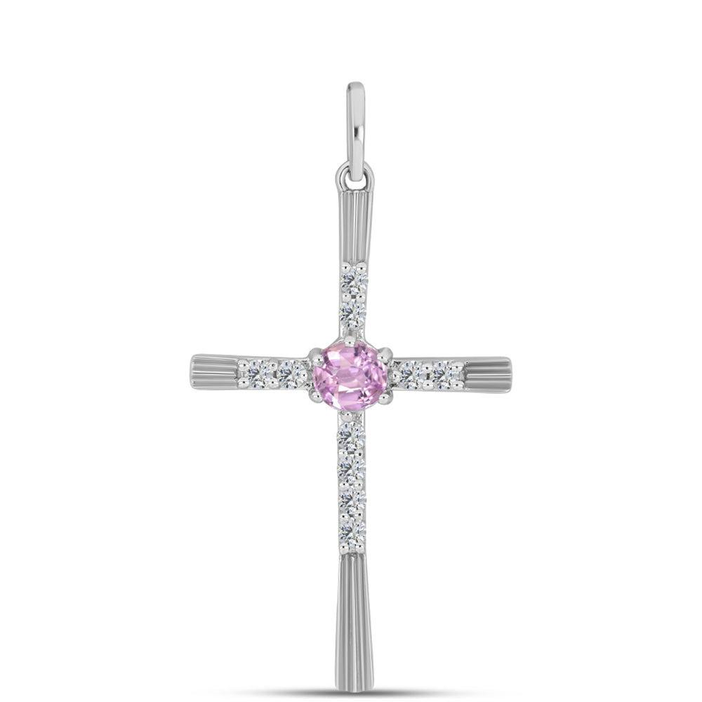 Cruce Pandantiv din Argint 925 ( 2.48 grame ) cu Kunzit Pala și Topaz Alb 1.1 Carate