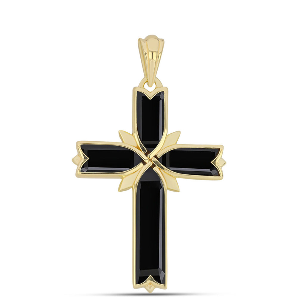 Cruce Pandantiv din Argint 925 Placat cu Aur ( 3.29 grame ) cu Onix Negru 2.7 Carate