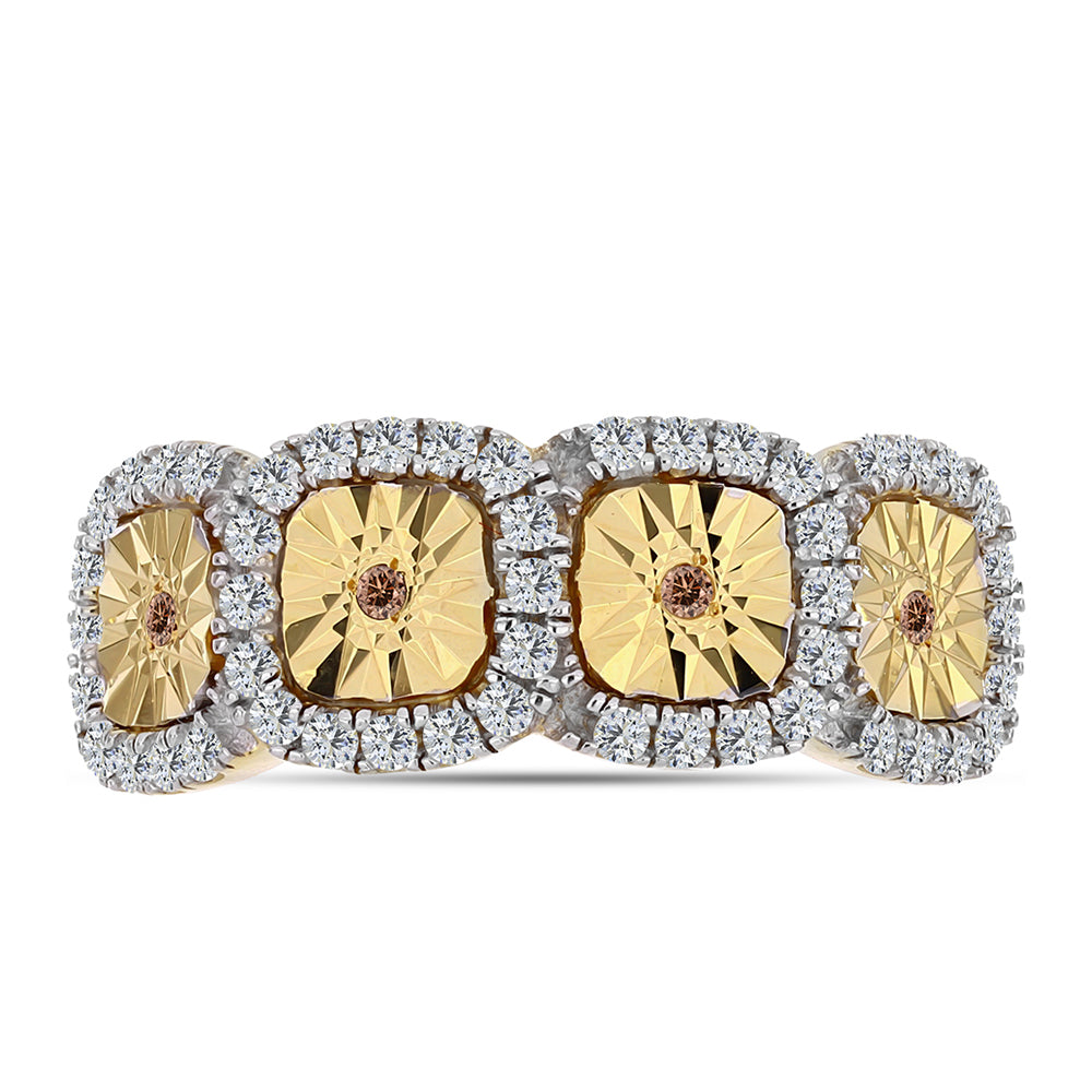 Inel din Argint 925 Placat cu Aur ( 4.37 grame ) cu Diamant Coniac și Topaz Alb 0.47 Carate 1 