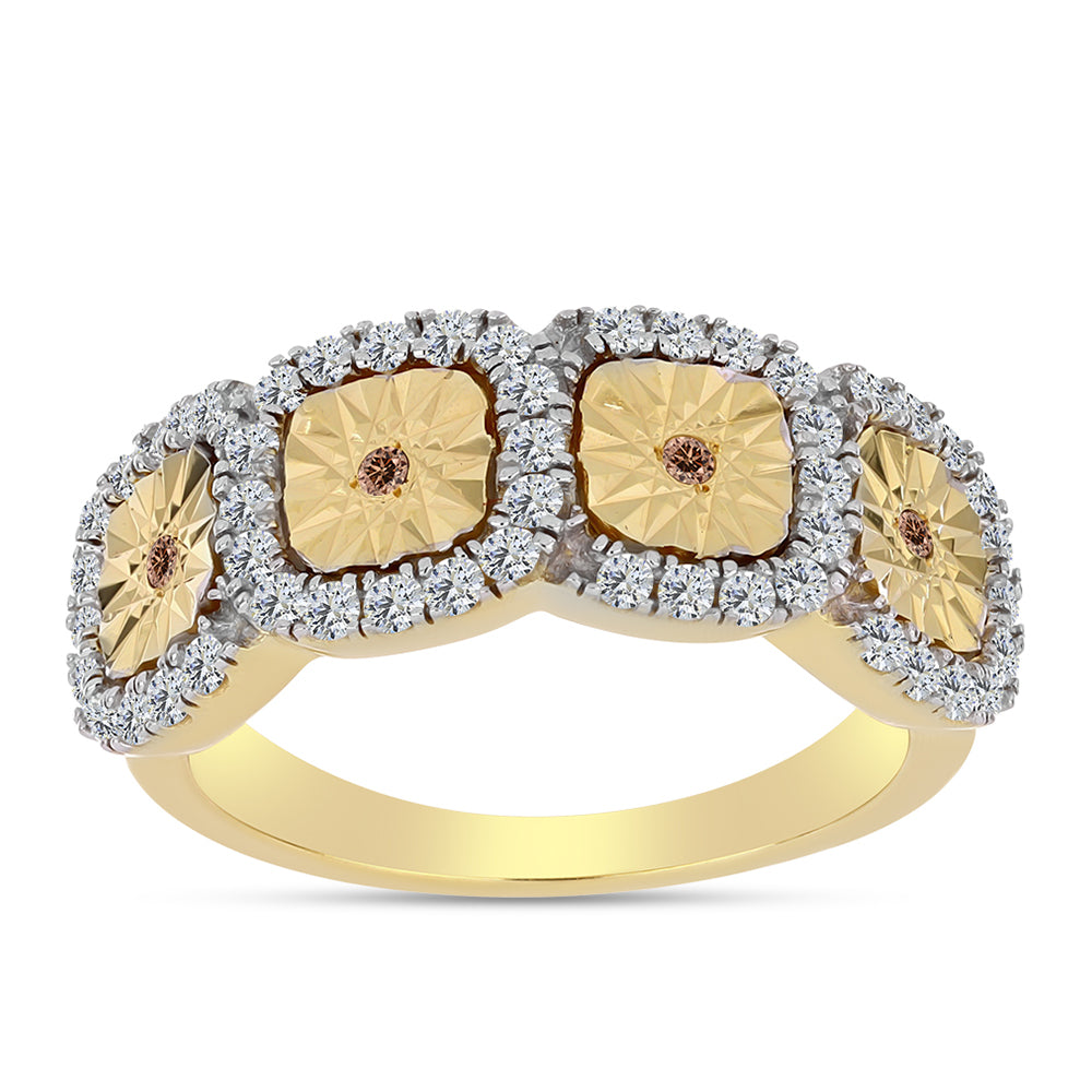 Inel din Argint 925 Placat cu Aur ( 4.37 grame ) cu Diamant Coniac și Topaz Alb 0.47 Carate