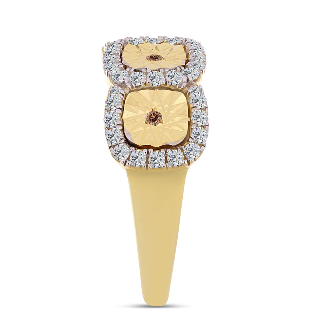 Inel din Argint 925 Placat cu Aur ( 4.37 grame ) cu Diamant Coniac și Topaz Alb 0.47 Carate