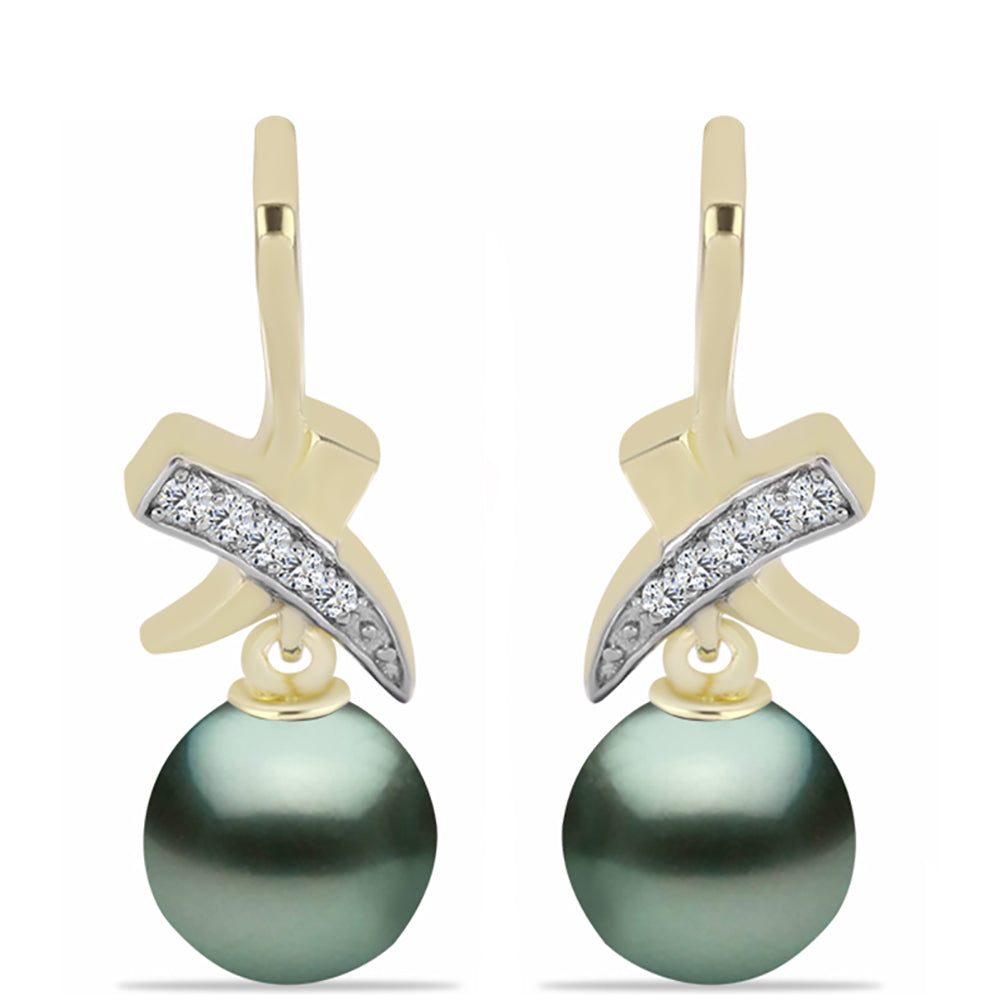 Cercei din Argint 925 Placat cu Aur ( 3.32 grame ) cu Perlă De apă Dulce cu Efect "Verde Tahitian" și Topaz Alb 8.48 Carate