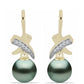Cercei din Argint 925 Placat cu Aur ( 3.32 grame ) cu Perlă De apă Dulce cu Efect "Verde Tahitian" și Topaz Alb 8.48 Carate