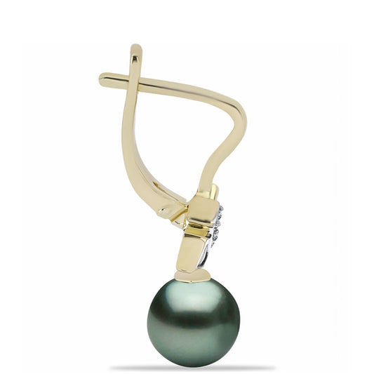 Cercei din Argint 925 Placat cu Aur ( 3.32 grame ) cu Perlă De apă Dulce cu Efect "Verde Tahitian" și Topaz Alb 8.48 Carate