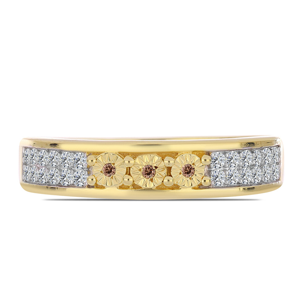 Inel din Argint 925 Placat cu Aur ( 3.95 grame ) cu Diamant Coniac și Topaz Alb 0.38 Carate 1 
