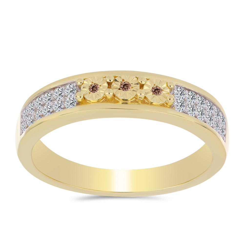 Inel din Argint 925 Placat cu Aur ( 3.95 grame ) cu Diamant Coniac și Topaz Alb 0.38 Carate