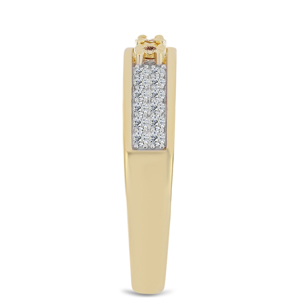 Inel din Argint 925 Placat cu Aur ( 3.95 grame ) cu Diamant Coniac și Topaz Alb 0.38 Carate