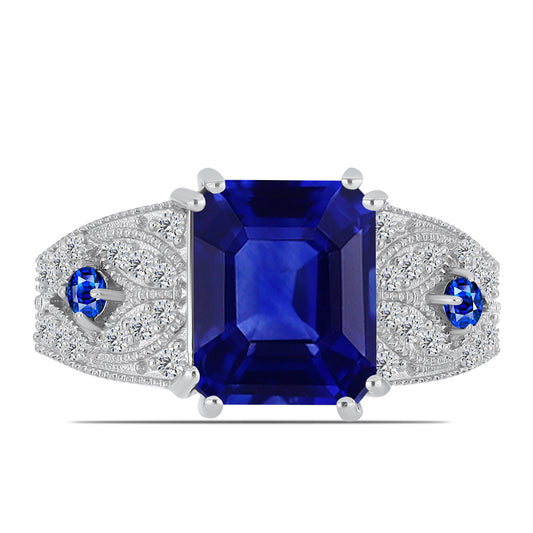 Inel din Argint 925 ( 4.45 grame ) cu Safir Albastru Australian și Topaz Alb 5.01 Carate