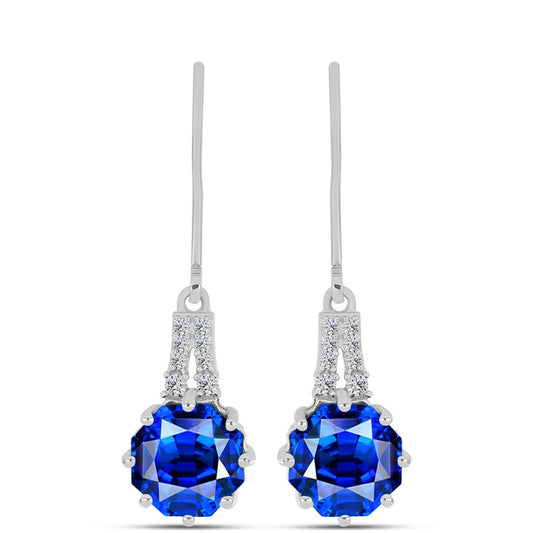Cercei din Argint 925 ( 2.51 grame ) cu Safir Albastru Australian și Topaz Alb 6.46 Carate