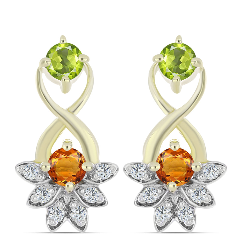 Cercei din Argint 925 Placat cu Aur ( 2.69 grame ) cu Safir Curcubeu și Topaz Alb 0.74 Carate 1 