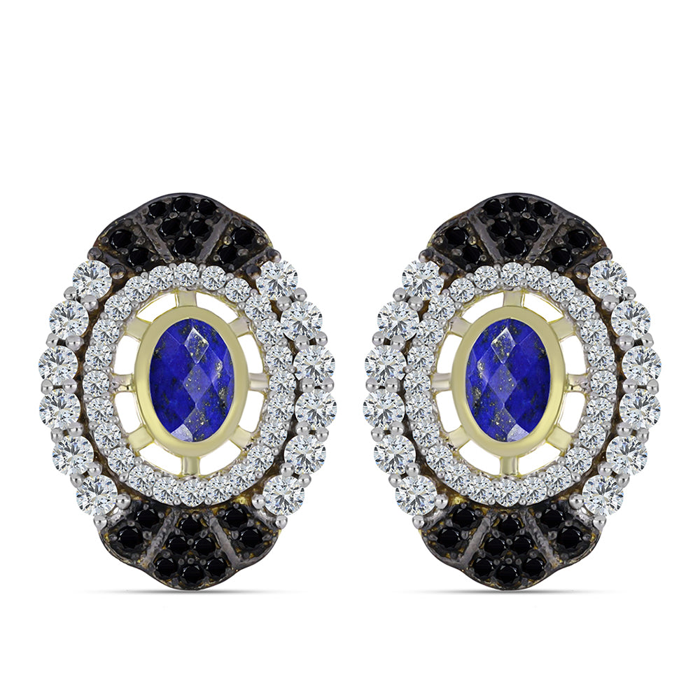 Cercei din Argint 925 Placat cu Aur ( 6.56 grame ) cu Lapis Lazuli și Topaz Alb 2.77 Carate