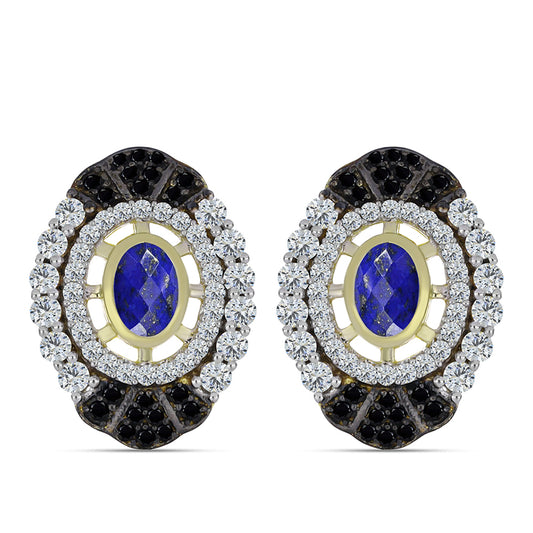 Cercei din Argint 925 Placat cu Aur ( 6.56 grame ) cu Lapis Lazuli și Topaz Alb 2.77 Carate