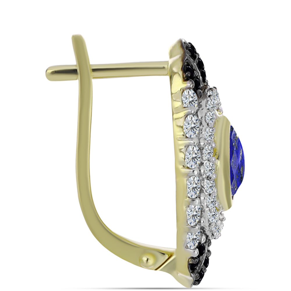 Cercei din Argint 925 Placat cu Aur ( 6.56 grame ) cu Lapis Lazuli și Topaz Alb 2.77 Carate