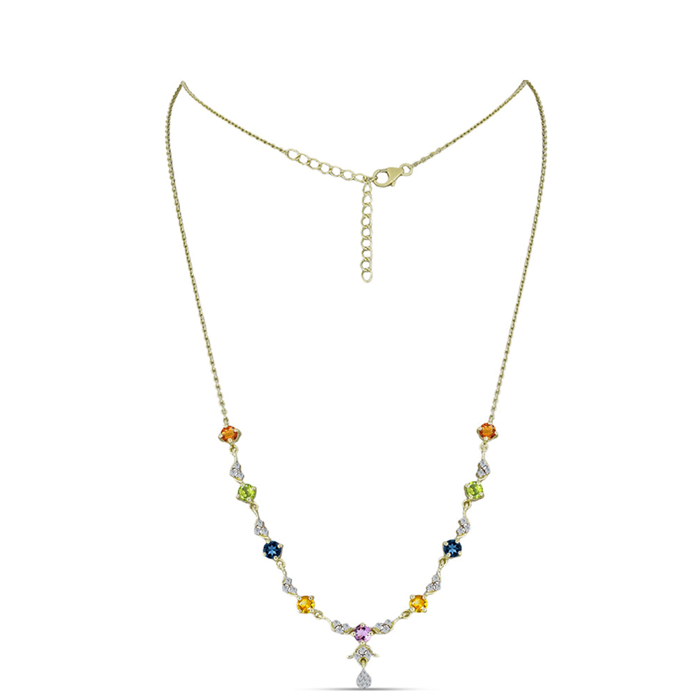 Colier din Argint 925 Placat cu Aur ( 6.24 grame ) cu Safir Curcubeu și Topaz Alb 3.34 Carate 1 